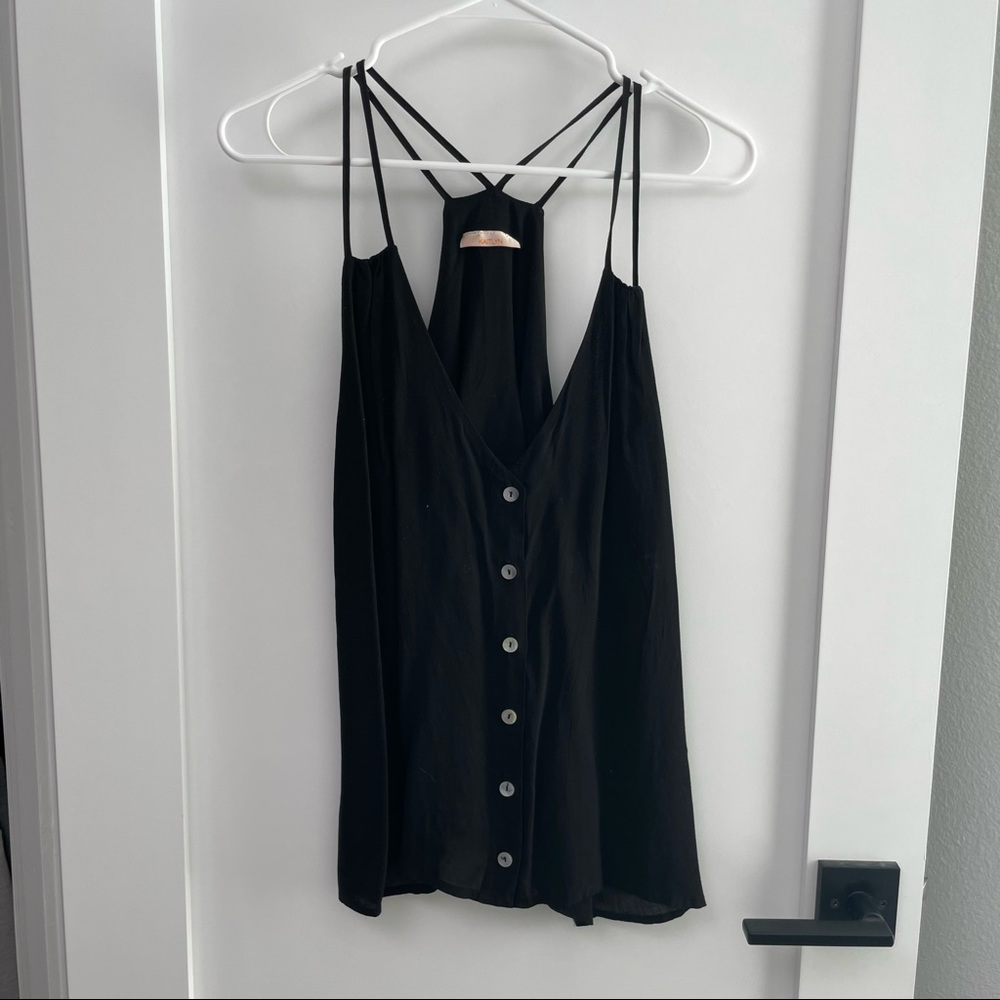 Kaitlyn black cami with pearlescent buttons